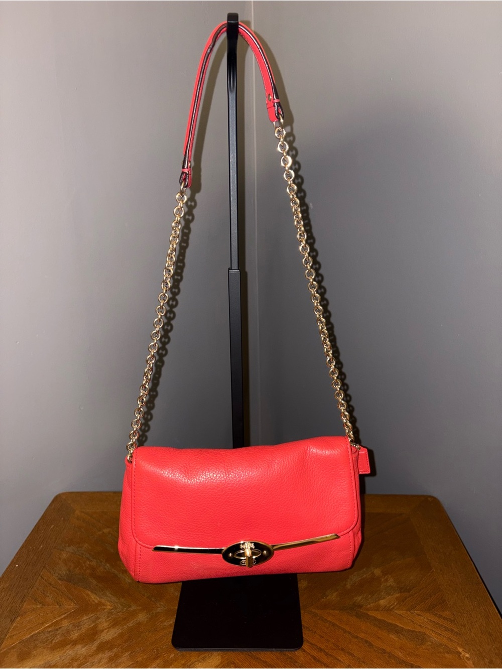 COACH Madison Pebbled Leather Chain Crossbody Clutch